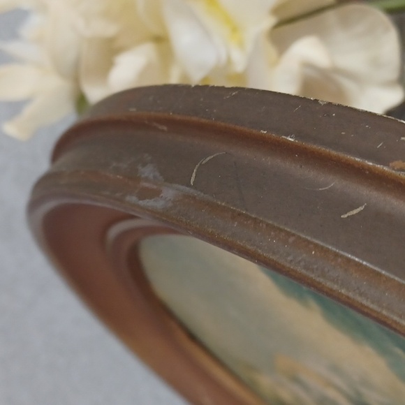 Antique Oval Wood Frame Vintage Wood Frame Art Print Boy & Dog Oval Shadow Box - Picture 12 of 16